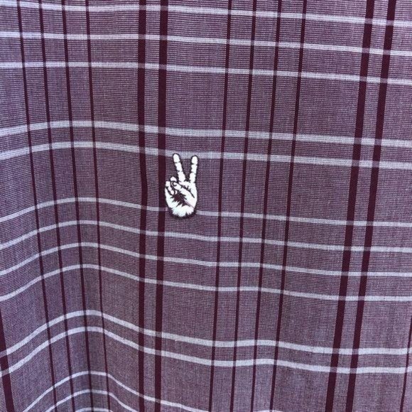 John Varvatos Peace Sign Logo Plaid Button Up Short - Picture 3 of 6